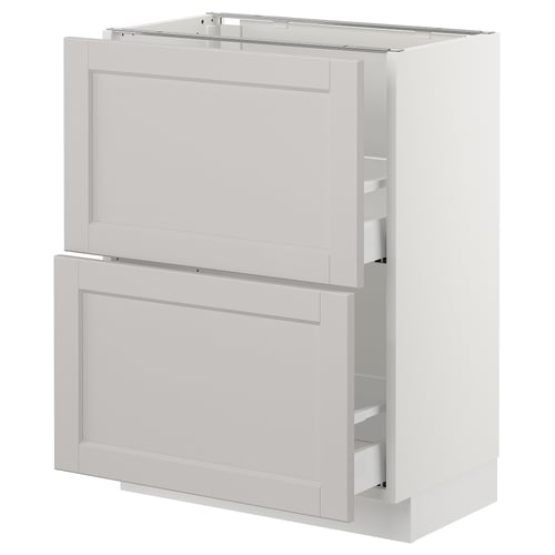 SEKTION / MAXIMERA Gabinete bajo+2 cajones, blanco/Lerhyttan gris claro, 24x15x30 "