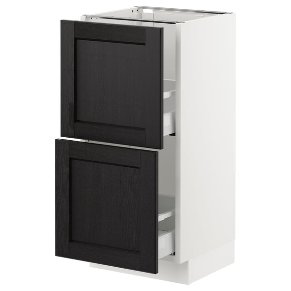 SEKTION / MAXIMERA Gabinete bajo+2 cajones, blanco/Lerhyttan teñido en negro, 15x15x30 "