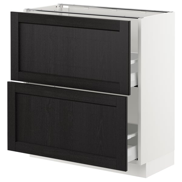 SEKTION / MAXIMERA Gabinete bajo+2 cajones, blanco/Lerhyttan teñido en negro, 30x15x30 "