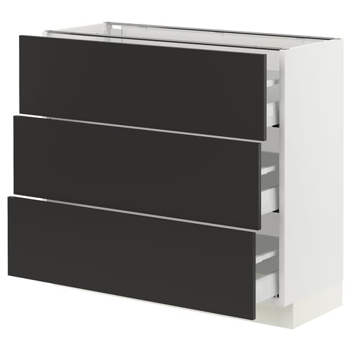 SEKTION / MAXIMERA Gabinete bajo+2 cajones, blanco/Nickebo antracita mate, 36x15x30 "