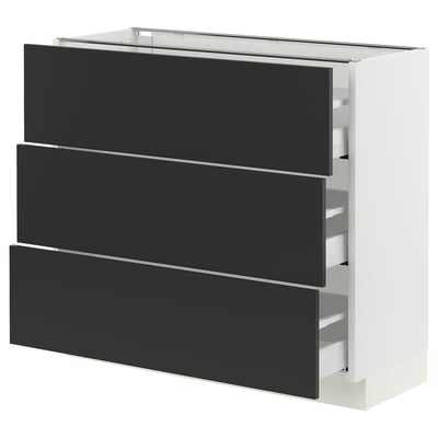 SEKTION / MAXIMERA Gabinete bajo+2 cajones, blanco/Nickebo antracita mate, 36x15x30 "