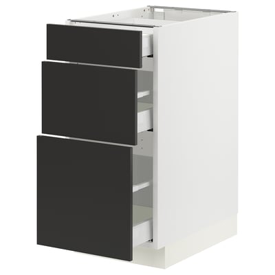 SEKTION / MAXIMERA Gabinete bajo+2 cajones, blanco/Nickebo antracita mate, 15x24x30 "
