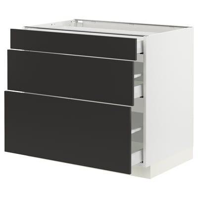 SEKTION / MAXIMERA Gabinete bajo+2 cajones, blanco/Nickebo antracita mate, 36x24x30 "