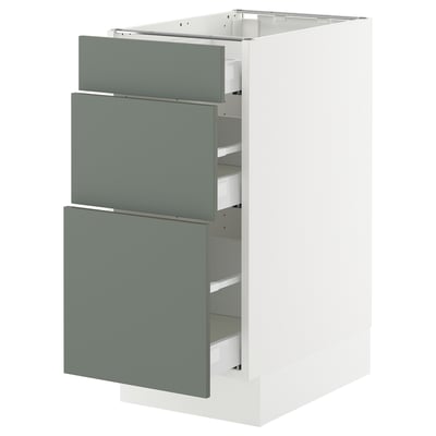 SEKTION / MAXIMERA Gabinete bajo+2 cajones, blanco/Nickebo verde grisáceo mate, 15x24x30 "