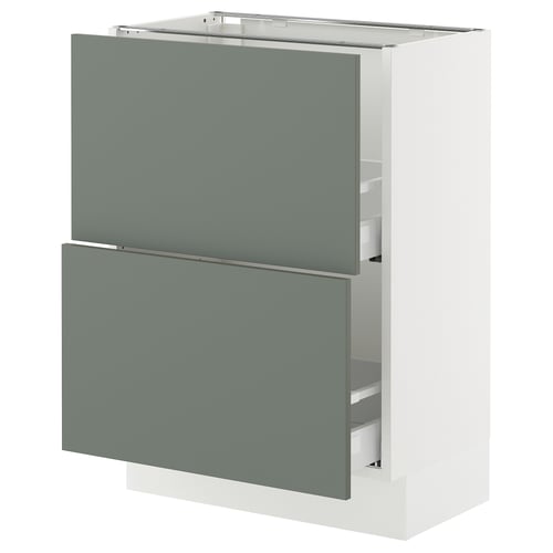 SEKTION / MAXIMERA Gabinete bajo+2 cajones, blanco/Nickebo verde grisáceo mate, 24x15x30 "