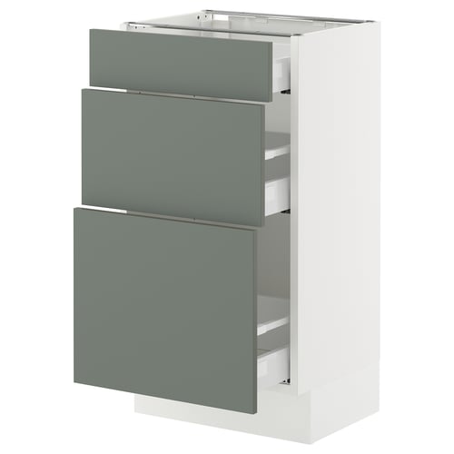SEKTION / MAXIMERA Gabinete bajo+2 cajones, blanco/Nickebo verde grisáceo mate, 18x15x30 "
