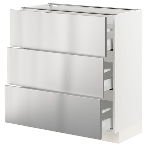 SEKTION / MAXIMERA Gabinete bajo+2 cajones, blanco/Nogsta acero inoxidable, 30x15x30 "