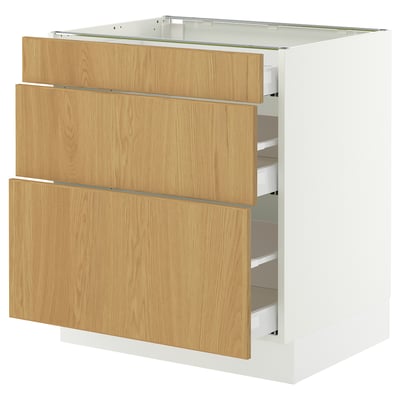SEKTION / MAXIMERA Gabinete bajo+2 cajones, blanco/Sinarp chapa de roble, 30x24x30 "