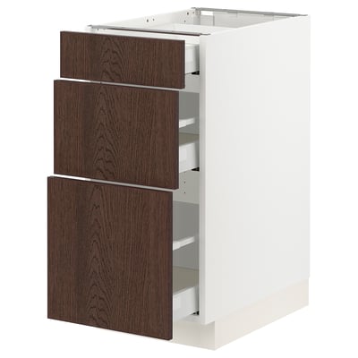 SEKTION / MAXIMERA Gabinete bajo+2 cajones, blanco/Sinarp marrón, 15x24x30 "