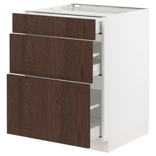 SEKTION / MAXIMERA Gabinete bajo+2 cajones, blanco/Sinarp marrón, 24x24x30 "
