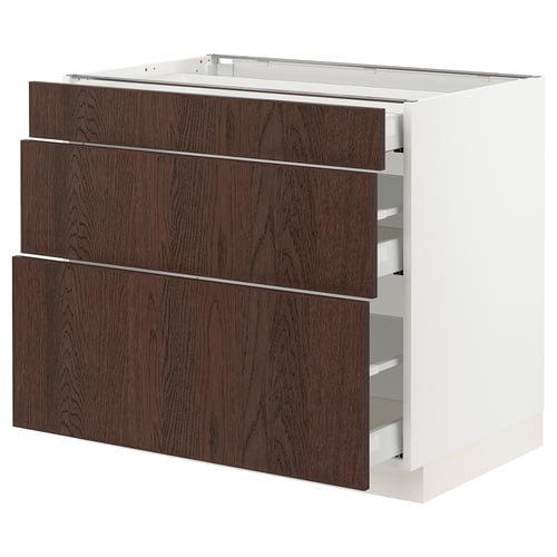 SEKTION / MAXIMERA Gabinete bajo+2 cajones, blanco/Sinarp marrón, 36x24x30 "