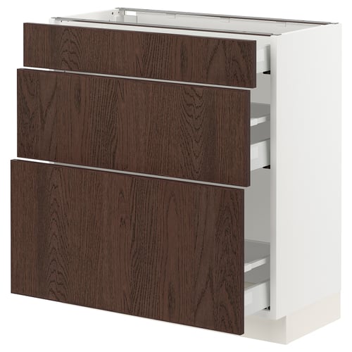 SEKTION / MAXIMERA Gabinete bajo+2 cajones, blanco/Sinarp marrón, 30x15x30 "