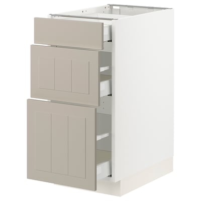 SEKTION / MAXIMERA Gabinete bajo+2 cajones, blanco/Stensund beige, 15x24x30 "