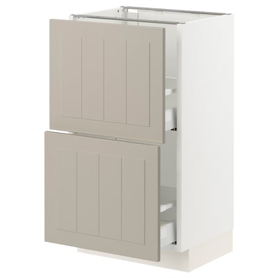 SEKTION / MAXIMERA Gabinete bajo+2 cajones, blanco/Stensund beige, 18x15x30 "