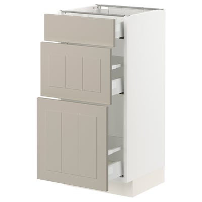 SEKTION / MAXIMERA Gabinete bajo+2 cajones, blanco/Stensund beige, 15x15x30 "