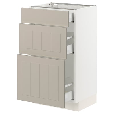 SEKTION / MAXIMERA Gabinete bajo+2 cajones, blanco/Stensund beige, 18x15x30 "