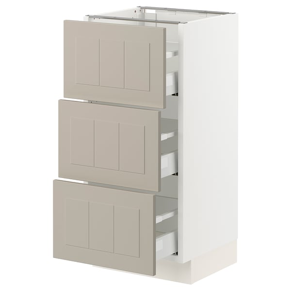 SEKTION / MAXIMERA Gabinete bajo+2 cajones, blanco/Stensund beige, 15x15x30 "