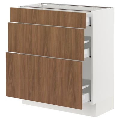 SEKTION / MAXIMERA Gabinete bajo+2 cajones, blanco/Tistorp efecto nogal marrón, 30x15x30 "