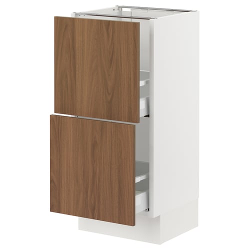 SEKTION / MAXIMERA Gabinete bajo+2 cajones, blanco/Tistorp efecto nogal marrón, 15x15x30 "