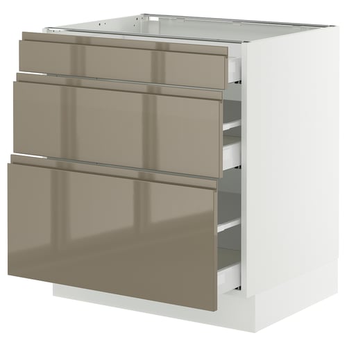 SEKTION / MAXIMERA Gabinete bajo+2 cajones, blanco/Voxtorp marrón grisáceo oscuro alto brillo, 30x24x30 "