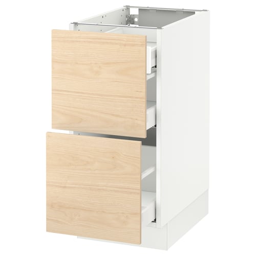SEKTION / MAXIMERA Gabinete bajo+2 frentes/3 cajones, blanco/Askersund efecto de fresno claro, 15x24x30 "
