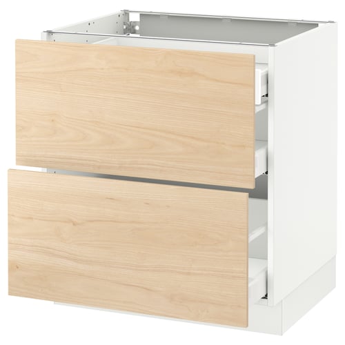 SEKTION / MAXIMERA Gabinete bajo+2 frentes/3 cajones, blanco/Askersund efecto de fresno claro, 30x24x30 "