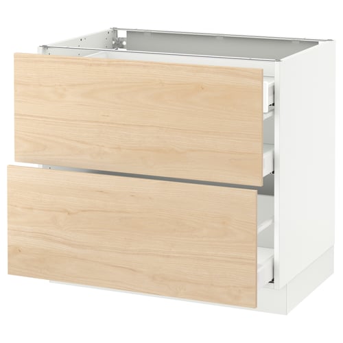 SEKTION / MAXIMERA Gabinete bajo+2 frentes/3 cajones, blanco/Askersund efecto de fresno claro, 36x24x30 "