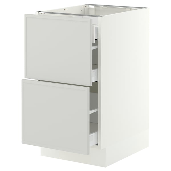 SEKTION / MAXIMERA Gabinete bajo+2 frentes/3 cajones, blanco/Aspudden gris claro, 18x24x30 "