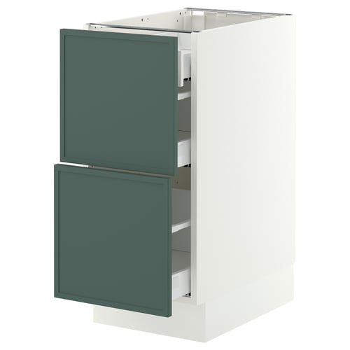 SEKTION / MAXIMERA Gabinete bajo+2 frentes/3 cajones, blanco/Aspudden gris verdoso oscuro, 15x24x30 "