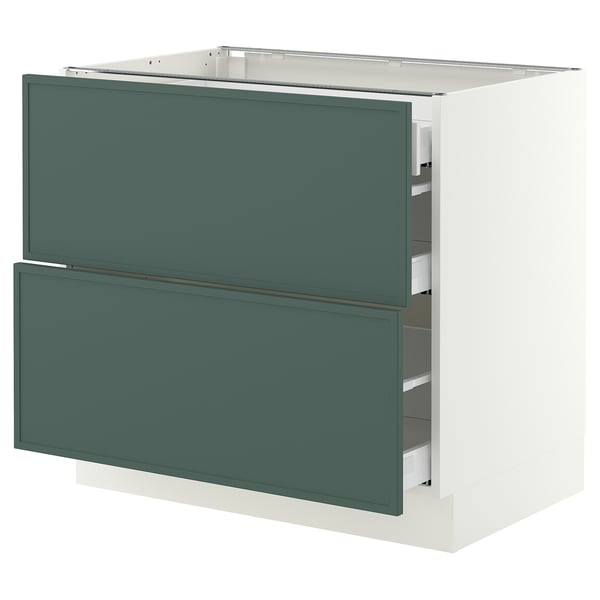 SEKTION / MAXIMERA Gabinete bajo+2 frentes/3 cajones, blanco/Aspudden gris verdoso oscuro, 36x24x30 "