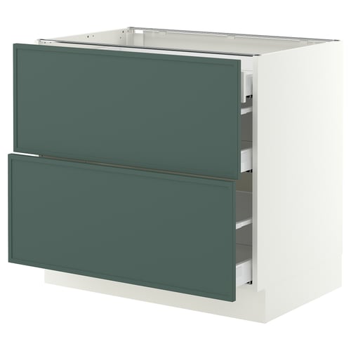 SEKTION / MAXIMERA Gabinete bajo+2 frentes/3 cajones, blanco/Aspudden gris verdoso oscuro, 36x24x30 "