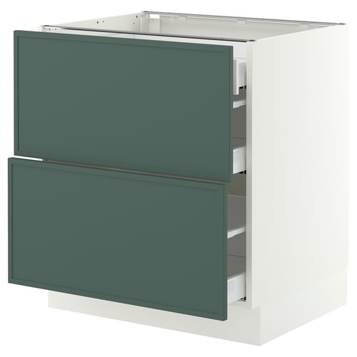 SEKTION / MAXIMERA Gabinete bajo+2 frentes/3 cajones, blanco/Aspudden gris verdoso oscuro, 30x24x30 "
