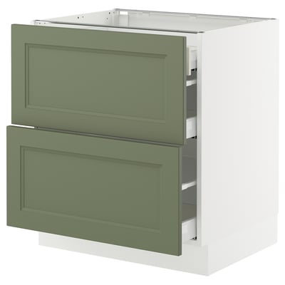 SEKTION / MAXIMERA Gabinete bajo+2 frentes/3 cajones, blanco/Axstad gris-verde, 30x24x30 "
