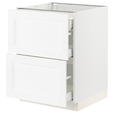 SEKTION / MAXIMERA Gabinete bajo+2 frentes/3 cajones, blanco Enköping/blanco efecto madera, 24x24x30 "