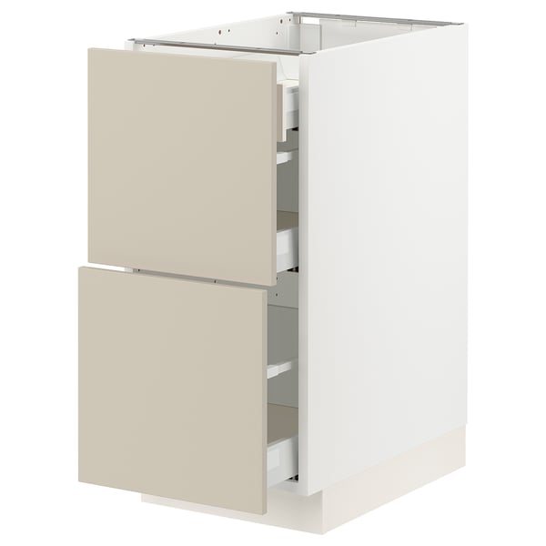 SEKTION / MAXIMERA Gabinete bajo+2 frentes/3 cajones, blanco/Havstorp beige, 15x24x30 "