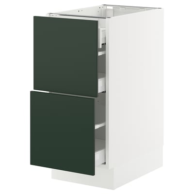 SEKTION / MAXIMERA Gabinete bajo+2 frentes/3 cajones, blanco/Havstorp verde oscuro, 15x24x30 "