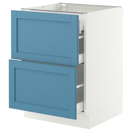 SEKTION / MAXIMERA Gabinete bajo+2 frentes/3 cajones, blanco/Lerhyttan azul, 24x24x30 "