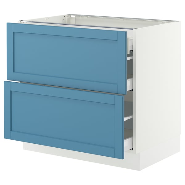 SEKTION / MAXIMERA Gabinete bajo+2 frentes/3 cajones, blanco/Lerhyttan azul, 36x24x30 "