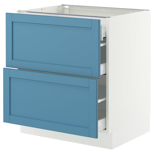 SEKTION / MAXIMERA Gabinete bajo+2 frentes/3 cajones, blanco/Lerhyttan azul, 30x24x30 "