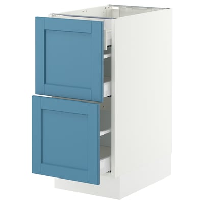 SEKTION / MAXIMERA Gabinete bajo+2 frentes/3 cajones, blanco/Lerhyttan azul, 15x24x30 "