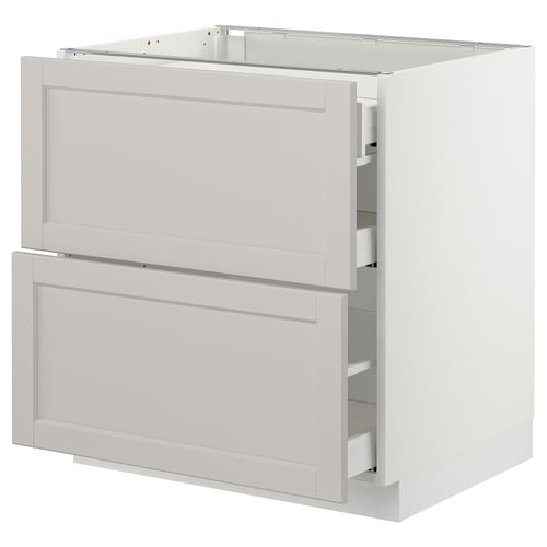 SEKTION / MAXIMERA Gabinete bajo+2 frentes/3 cajones, blanco/Lerhyttan gris claro, 30x24x30 "