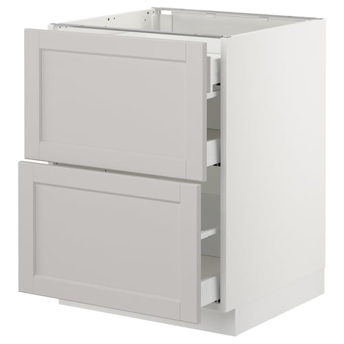 SEKTION / MAXIMERA Gabinete bajo+2 frentes/3 cajones, blanco/Lerhyttan gris claro, 24x24x30 "