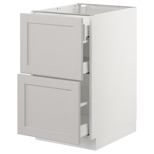 SEKTION / MAXIMERA Gabinete bajo+2 frentes/3 cajones, blanco/Lerhyttan gris claro, 18x24x30 "