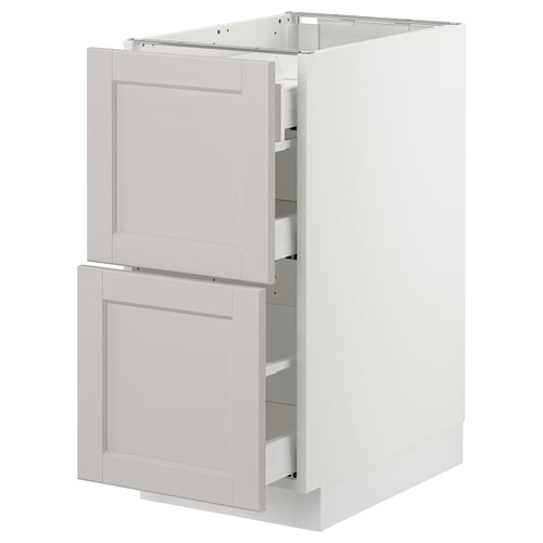 SEKTION / MAXIMERA Gabinete bajo+2 frentes/3 cajones, blanco/Lerhyttan gris claro, 15x24x30 "