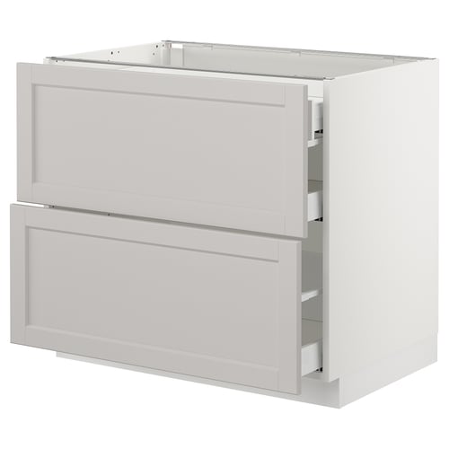SEKTION / MAXIMERA Gabinete bajo+2 frentes/3 cajones, blanco/Lerhyttan gris claro, 36x24x30 "