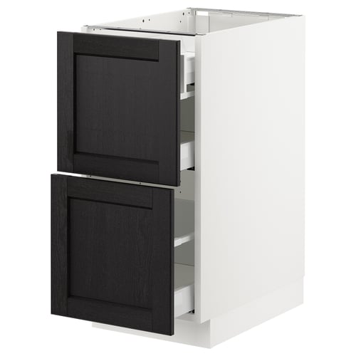SEKTION / MAXIMERA Gabinete bajo+2 frentes/3 cajones, blanco/Lerhyttan teñido en negro, 15x24x30 "
