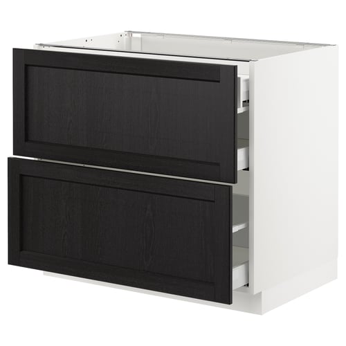 SEKTION / MAXIMERA Gabinete bajo+2 frentes/3 cajones, blanco/Lerhyttan teñido en negro, 36x24x30 "