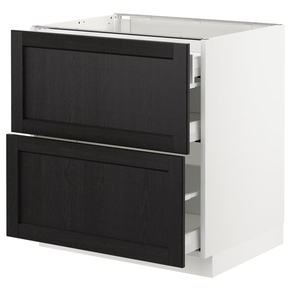 SEKTION / MAXIMERA Gabinete bajo+2 frentes/3 cajones, blanco/Lerhyttan teñido en negro, 30x24x30 "