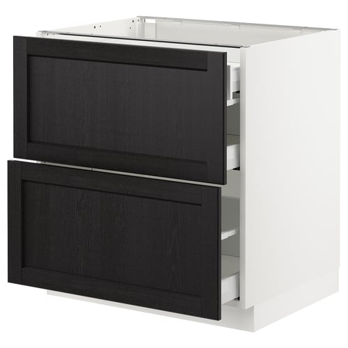 SEKTION / MAXIMERA Gabinete bajo+2 frentes/3 cajones, blanco/Lerhyttan teñido en negro, 30x24x30 "