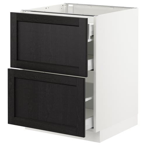SEKTION / MAXIMERA Gabinete bajo+2 frentes/3 cajones, blanco/Lerhyttan teñido en negro, 24x24x30 "